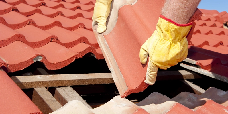 repairing roof tiles of a house