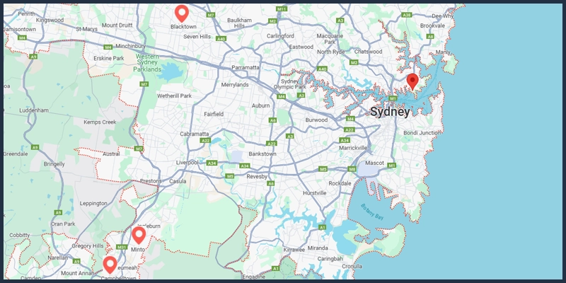 Map of Sydney - Blacktown, Campbelltown, Minto